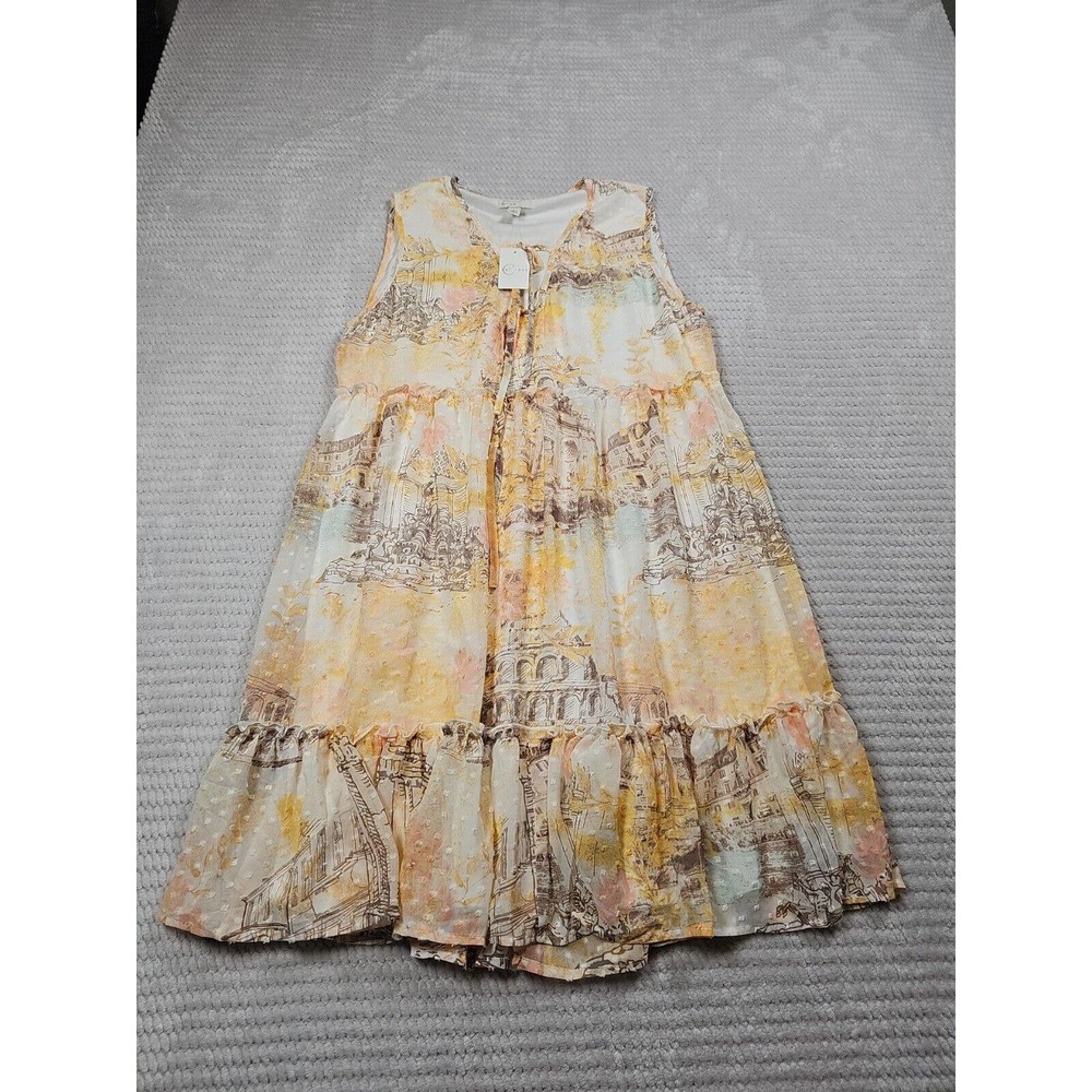 C Est 1946 Dress Womens Large Swiss Dot Tie Front Sleeveless